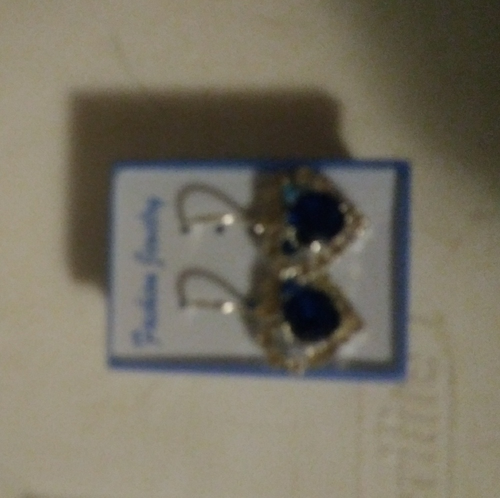 Clip on blue gem heart earrings